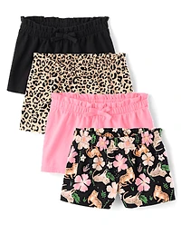 Lot de 4 shorts léopard à taille froncée pour petites filles