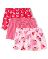 Lot de 3 shorts taille paperbag pastèque pour petites filles