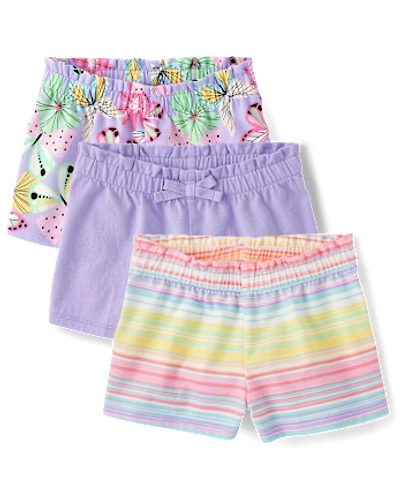 Toddler Girls Butterfly Paperbag Waist Shorts 3-Pack