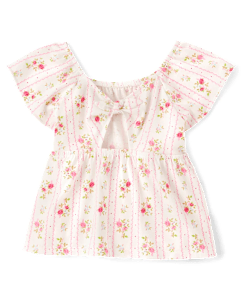 Toddler Girls Print Tie Back Empire Babydoll Top