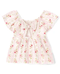 Toddler Girls Print Tie Back Empire Babydoll Top