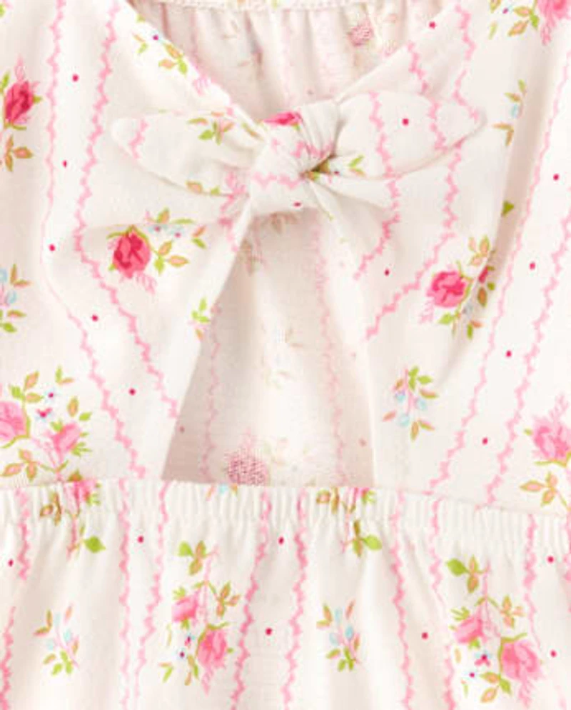 Toddler Girls Print Tie Back Empire Babydoll Top