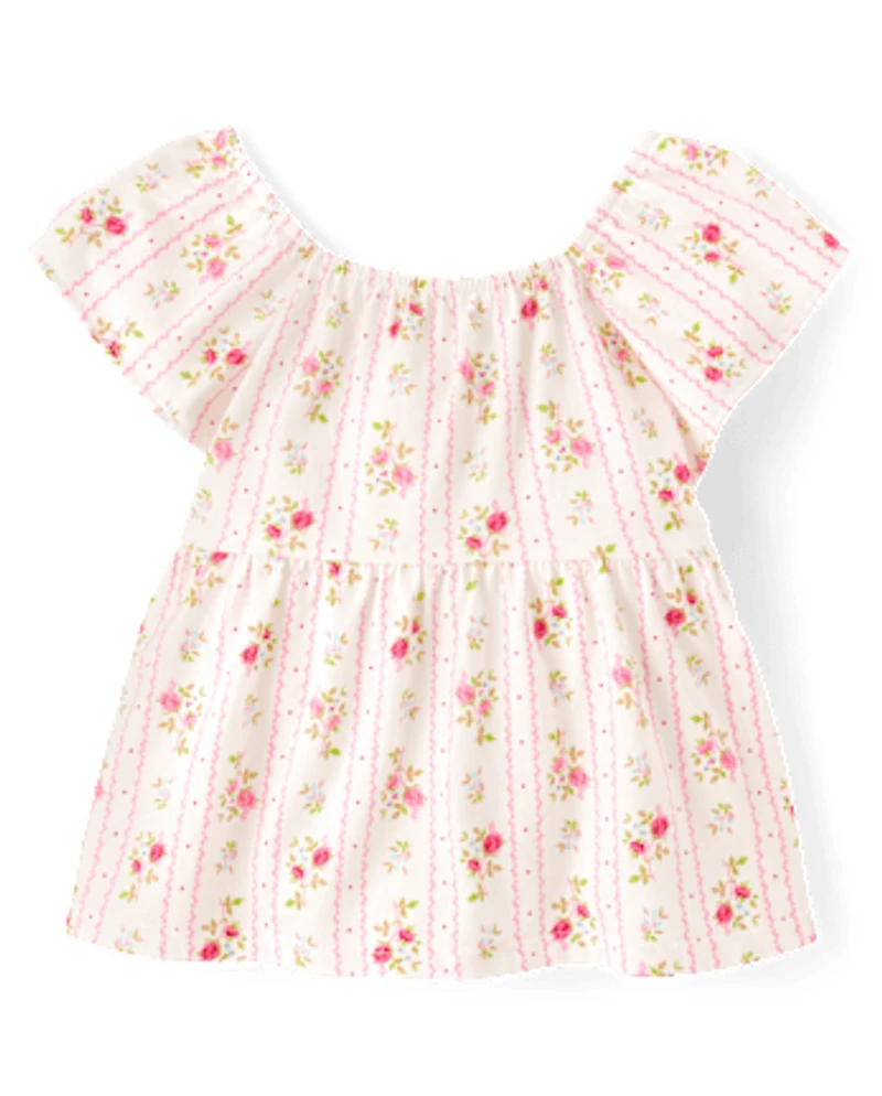 Toddler Girls Print Tie Back Empire Babydoll Top