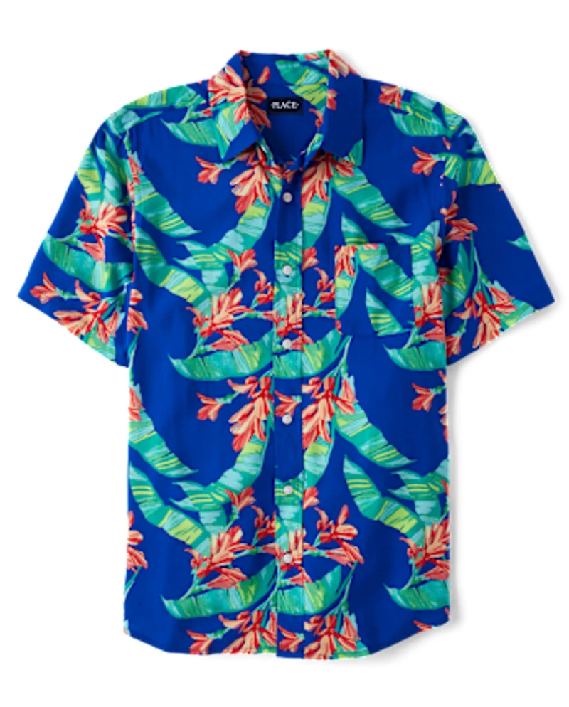 Chemise boutonnée tropicale assortie pour homme