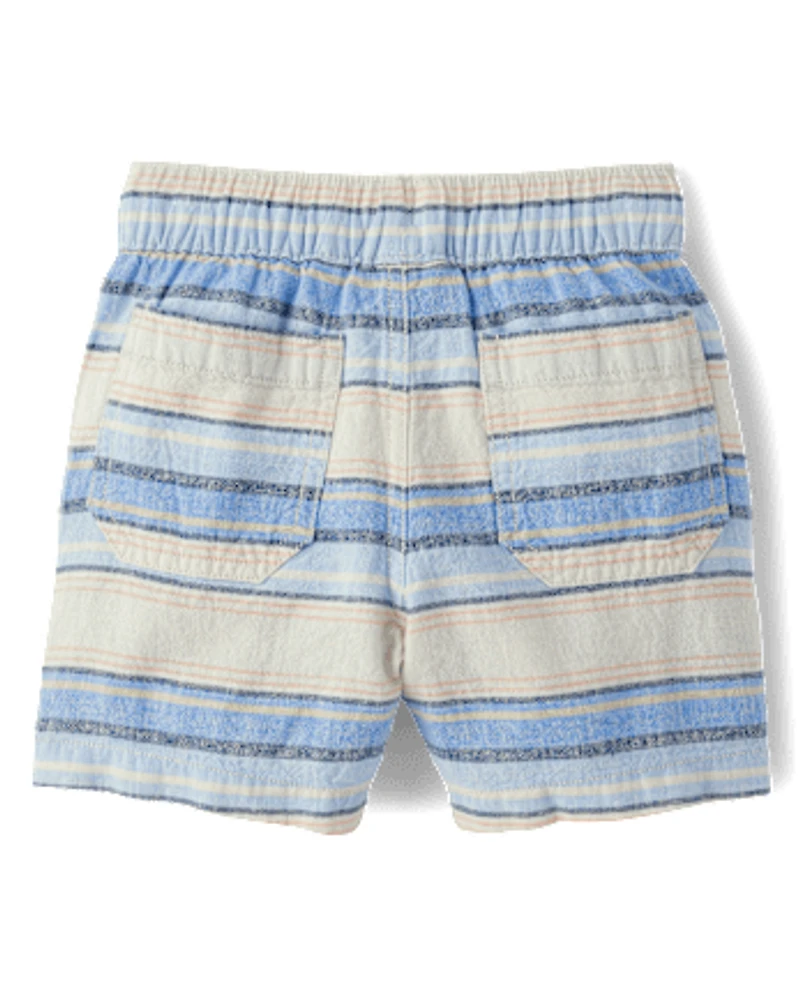 Baby And Toddler Boys Striped Linen-Blend Pull On Jogger Shorts