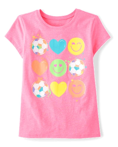Girls Soccer Happy Face Graphic Tee