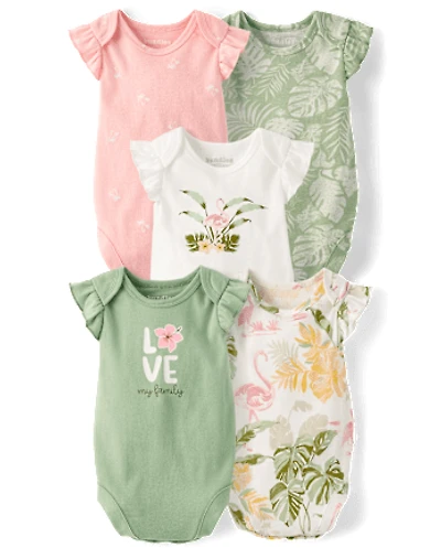 Baby Girls Tropical Flutter Bodysuit 5-Pack