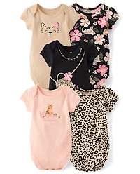 Baby Girls Leopard Bodysuit 5-Pack