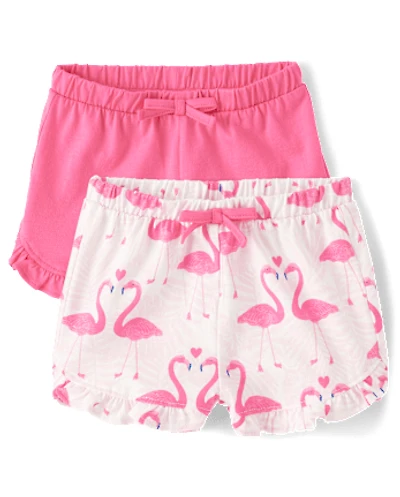 Baby Girls Flamingo Ruffle Shorts 2-Pack