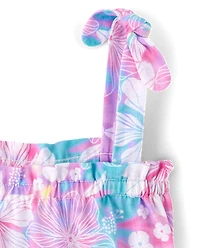 Girls Tropical Floral Ruffle Nightgown