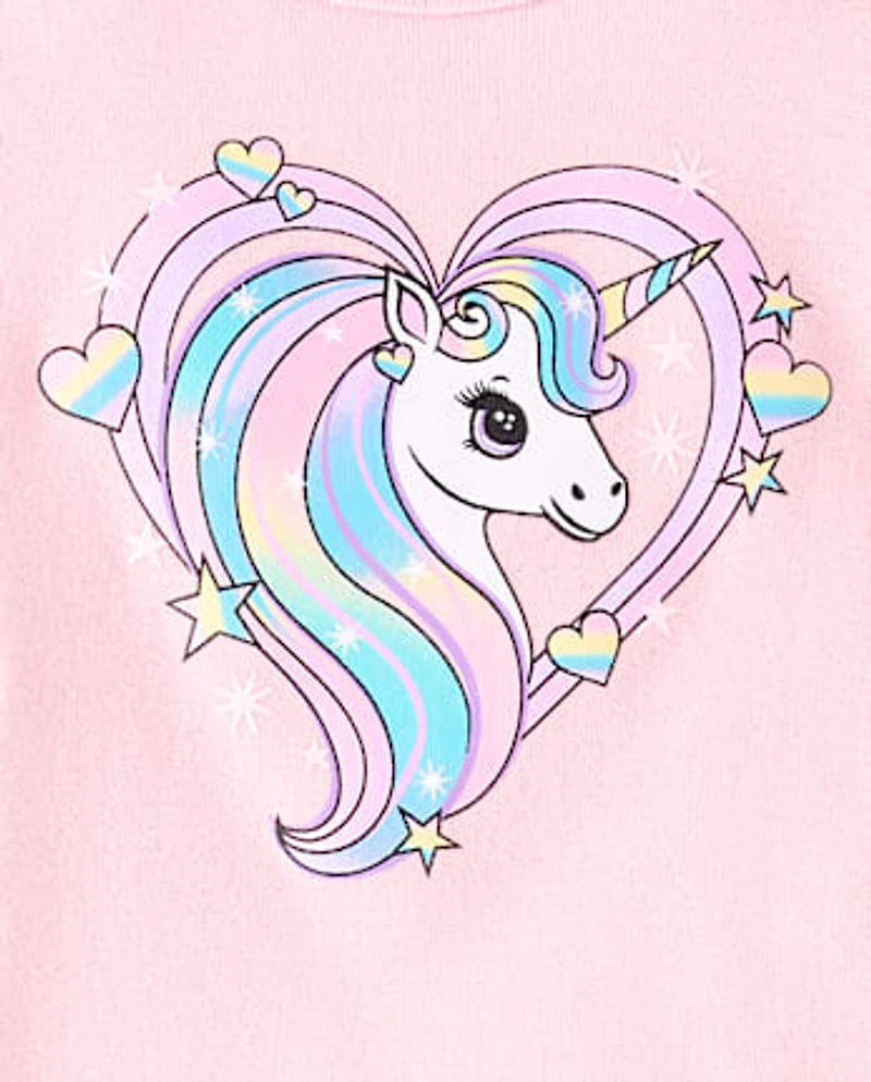 Baby And Toddler Girls Unicorn Heart Snug Fit Cotton Pajamas