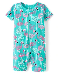 Baby And Toddler Girls Flamingo Snug Fit Cotton Cropped One Piece Pajamas