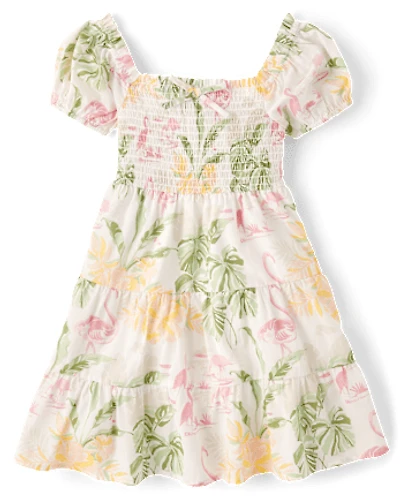 Girls Matching Family Tropical Smocked Tiered Dress