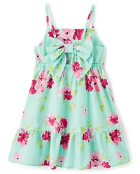 Girls Floral Bow Back Poplin Tiered Dress