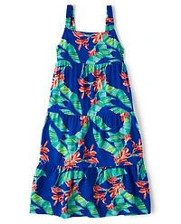 Girls Matching Family Tropical Midi Tiered Dress