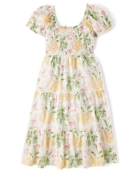Womens Matching Family Tropical Midi Tiered Dress