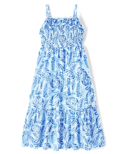 Womens Matching Family Tropical Midi Tiered Dress