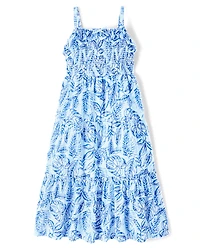 Womens Matching Family Tropical Midi Tiered Dress