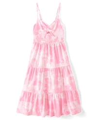 Girls Print Smocked Maxi Tiered Dress