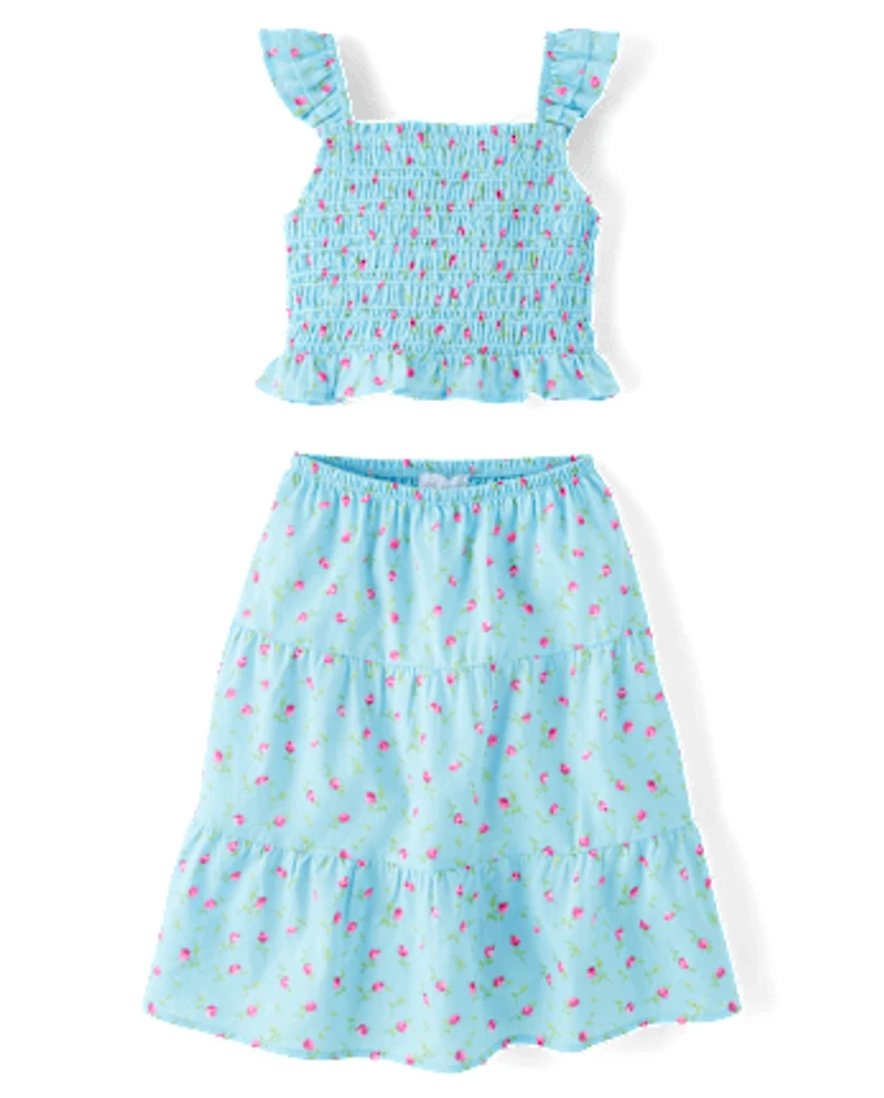 Girls Floral Tiered 2-Piece Outfit Set