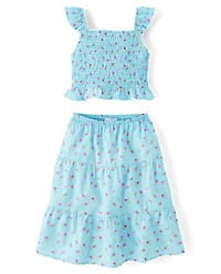 Girls Floral Tiered 2-Piece Outfit Set