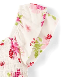 Combinaison à smocks fleurie pour fille
