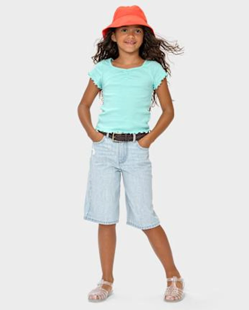 Girls Print Ribbed Cropped Baby Tee