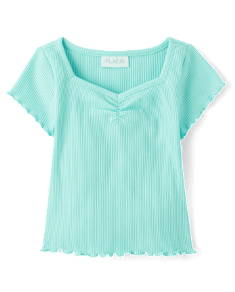 Girls Print Ribbed Cropped Baby Tee