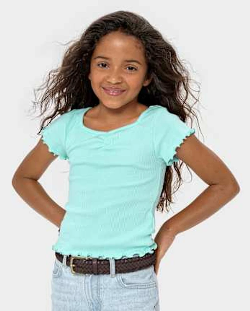 Girls Print Ribbed Cropped Baby Tee