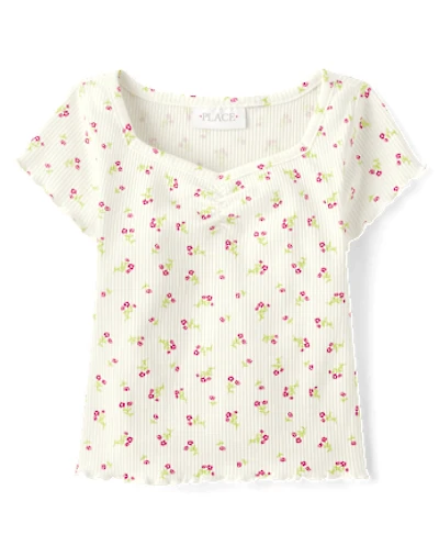 Girls Floral Ribbed Cropped Baby Tee