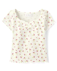 Girls Floral Ribbed Cropped Baby Tee