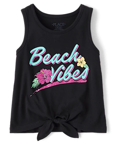 Girls Graphic Tie Front Tank Top