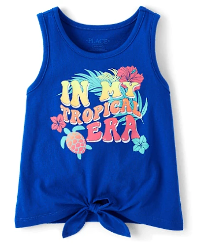 Girls Graphic Tie Front Tank Top