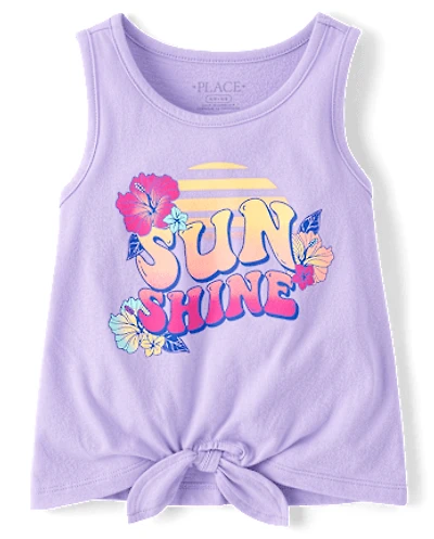 Girls Graphic Tie Front Tank Top