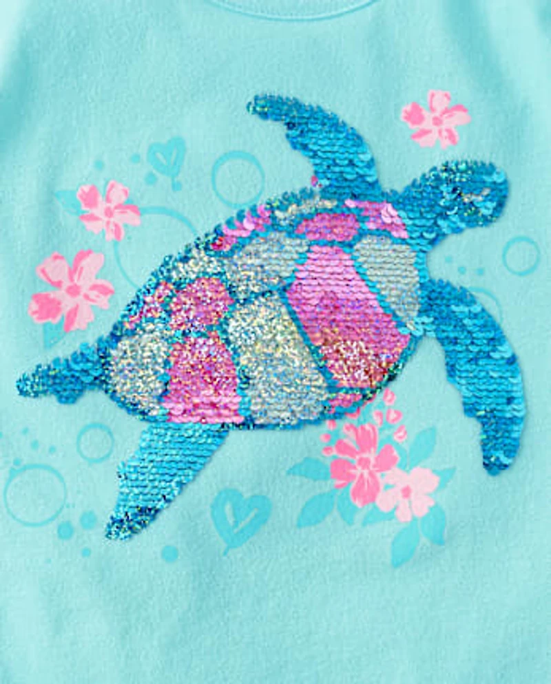 Girls Sequin Graphic Tie Sleeve Top