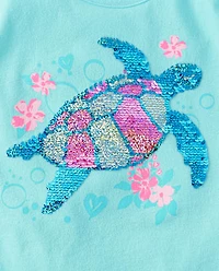 Girls Sequin Graphic Tie Sleeve Top