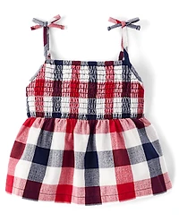 Girls Gingham Bow Shoulder Top