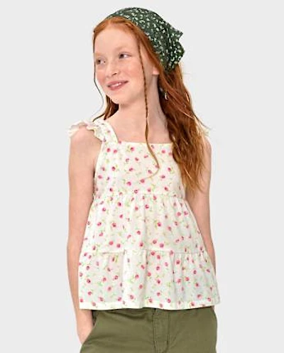 Girls Floral Tiered Tank Top