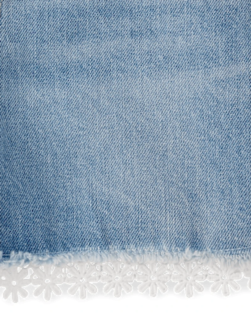 Short en jean à ourlet dentelle pour fille