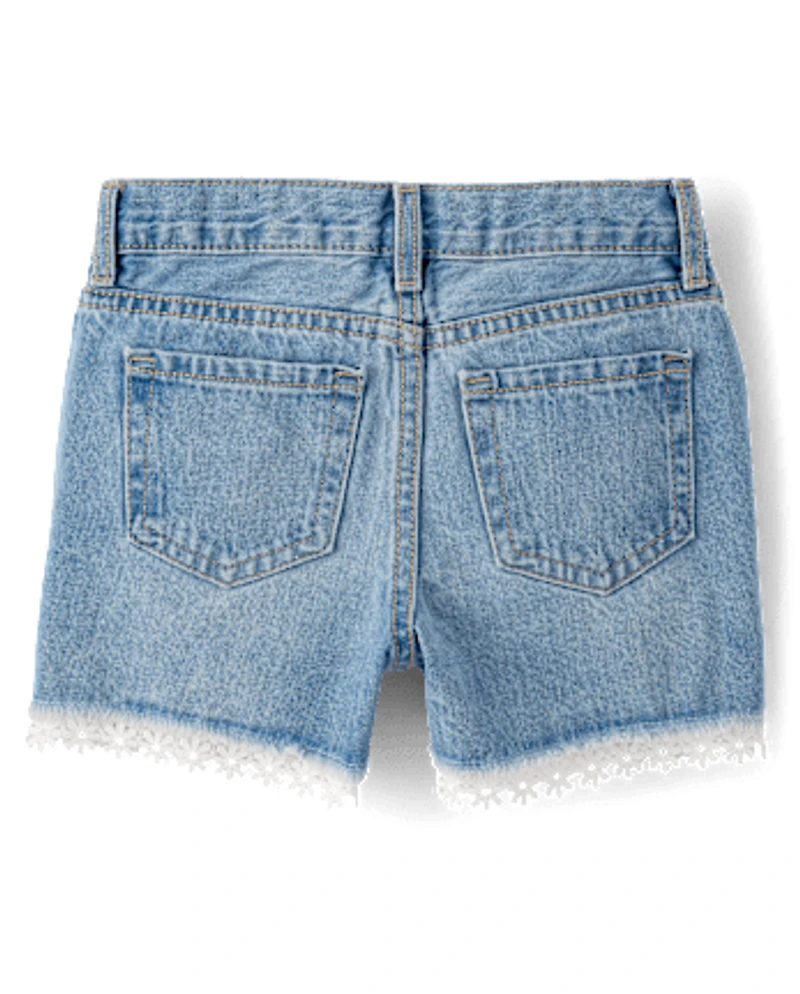 Short en jean à ourlet dentelle pour fille