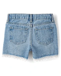 Short en jean à ourlet dentelle pour fille