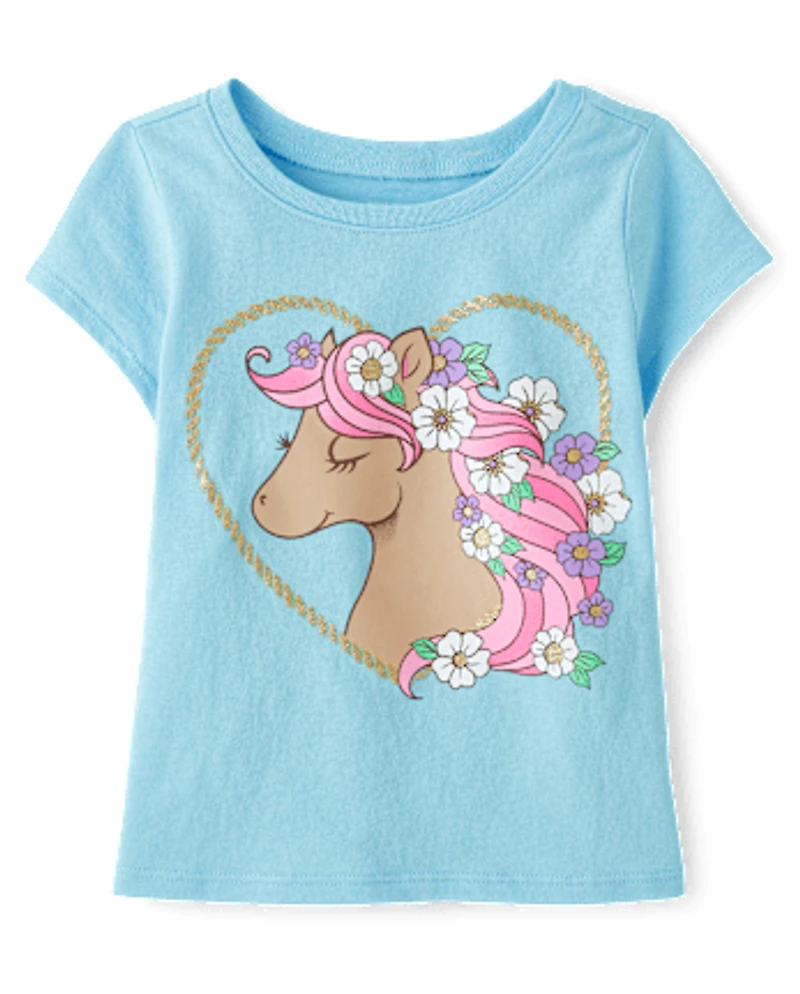 Baby And Toddler Girls Horse Graphic Tee