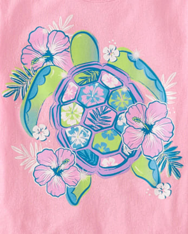 Girls Floral Turtle Graphic Tee
