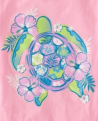 Girls Floral Turtle Graphic Tee