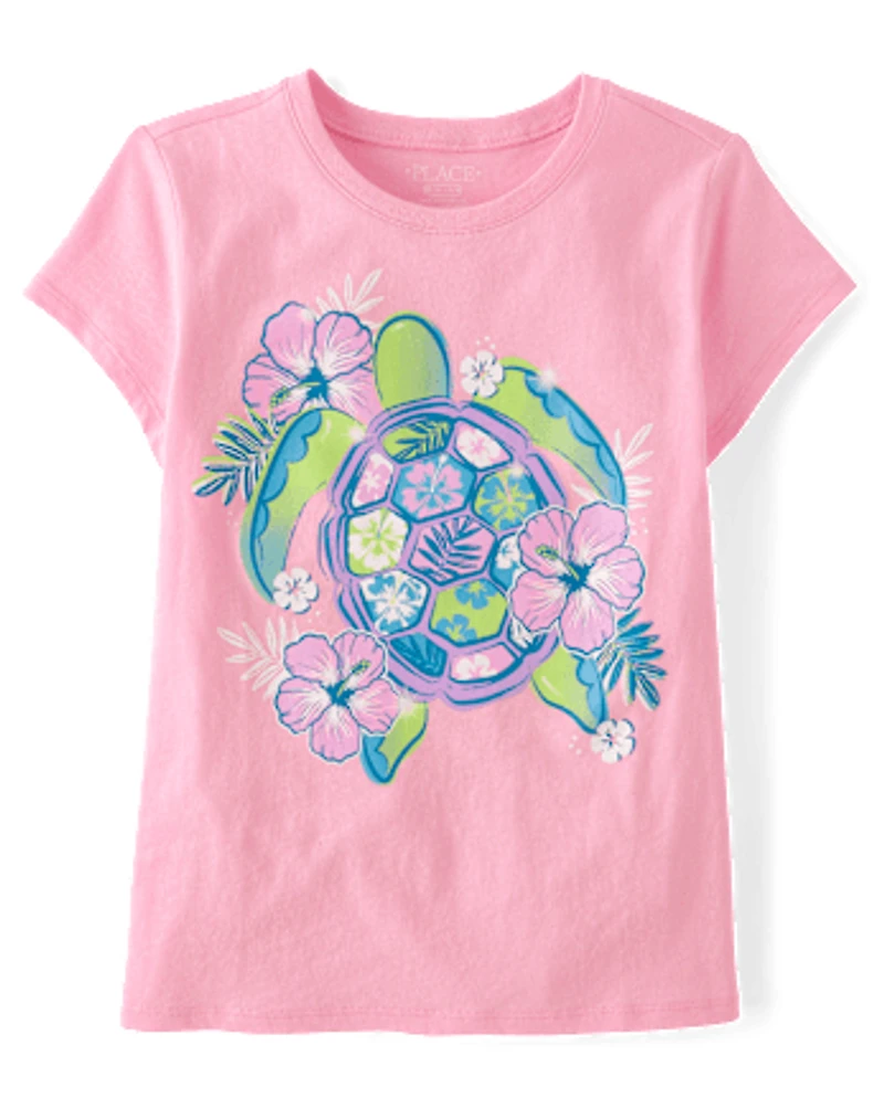 Girls Floral Turtle Graphic Tee