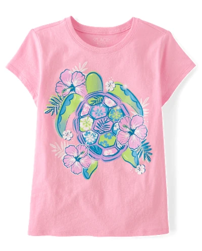 Girls Floral Turtle Graphic Tee