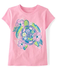 Girls Floral Turtle Graphic Tee