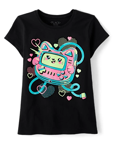 Girls Cat Gamer Graphic Tee