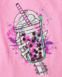 Girls Halloween Skeleton Drink Graphic Tee