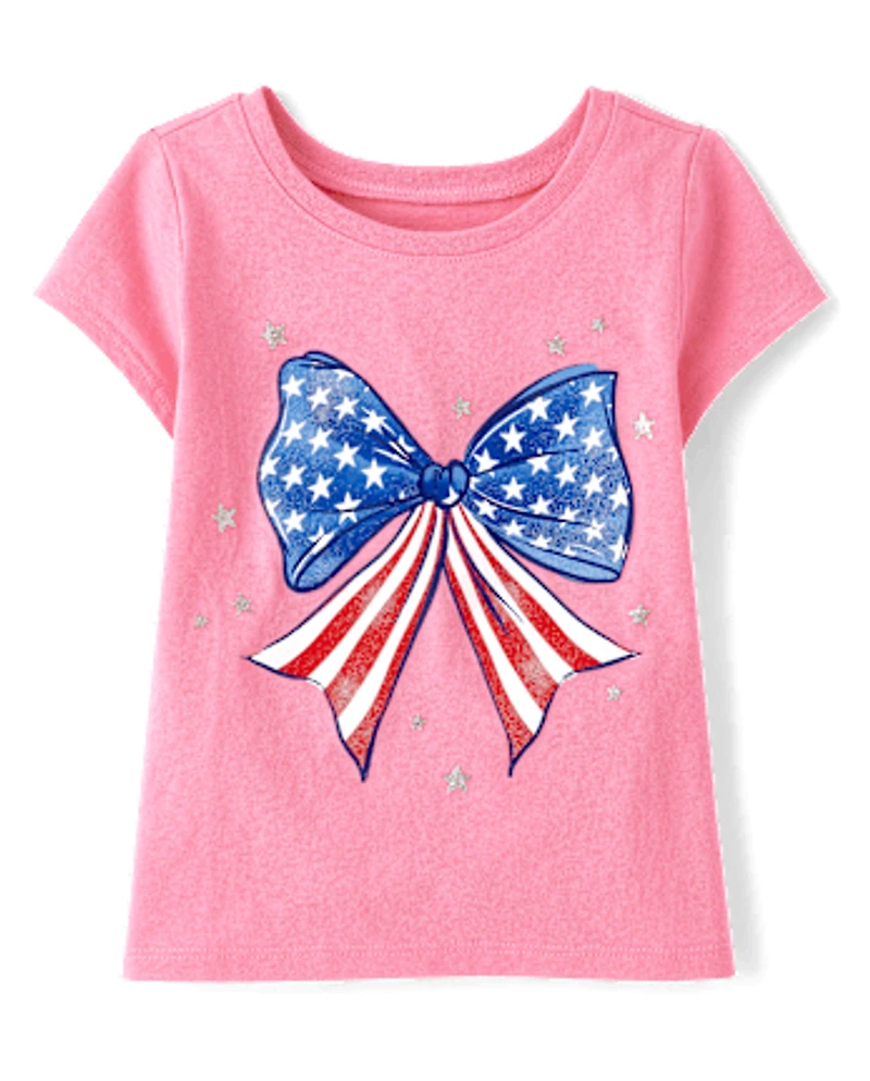 Baby And Toddler Girls American Flag Bow Graphic Tee